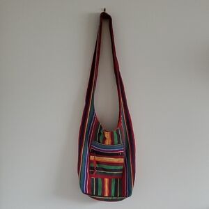Multicolor Striped Cotton Crossbody Boho Hippie Festival Vacation Sling Bag